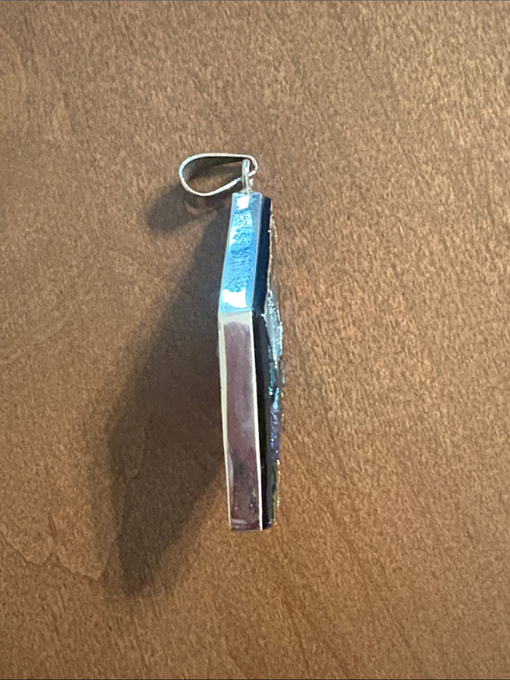 New Multicolor Dichroic Stained Glass-Inspired Rhombus Pendant 925 Silver Stamp - Picture 5 of 11